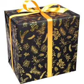 Kerstpapier Metallic Christams Greenery Goud 50cm x 100meter