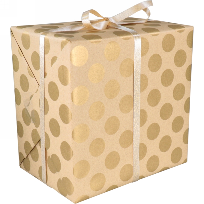 Kraft Bruin Geschenkpapier Dots Goud 65gr 50cm x 200meter