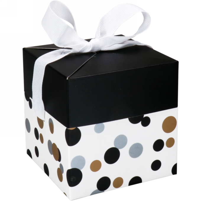 Geschenkdoos Regalo Black Gifts Dots & Wit Lint 15x15x15cm 25stuks