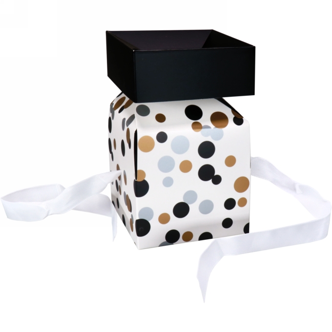 Geschenkdoos Regalo Black Gifts Dots & Wit Lint 15x15x15cm 25stuks
