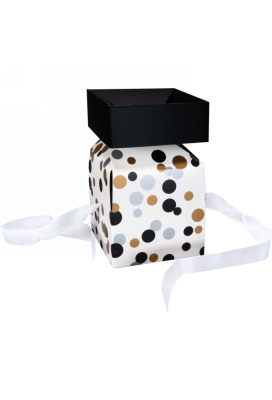 Geschenkdoos Regalo Black Gifts Dots & Wit Lint 15x15x15cm 25stuks