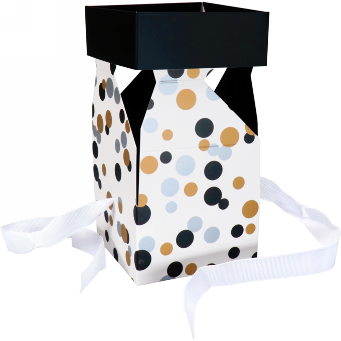 Geschenkdoos Regalo Black Gifts Dots & Wit Lint 15x15x15cm 25stuks