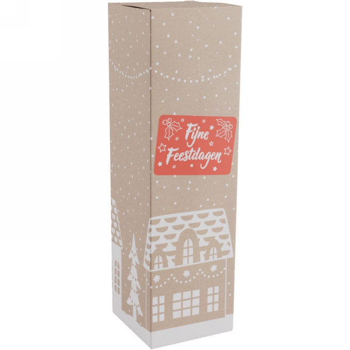 Wijndozen 1-Fles Huisje Fijne Feestdagen 9.5x9.5x33cm 10stuks