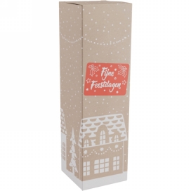 Wijndozen 1-Fles Huisje Fijne Feestdagen 9.5x9.5x33cm 10stuks