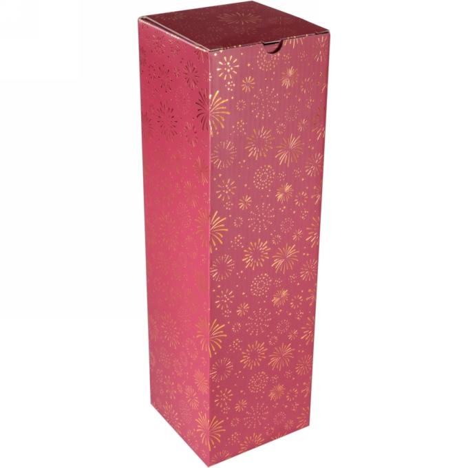 Wijndozen 1-Fles Vuurwerk Rood & Goud 9.5x9.5x33cm 10stuks