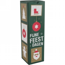 Wijndozen 1-Fles Fijne Feestdagen Groen 9.5x9.5x33cm 10stuks