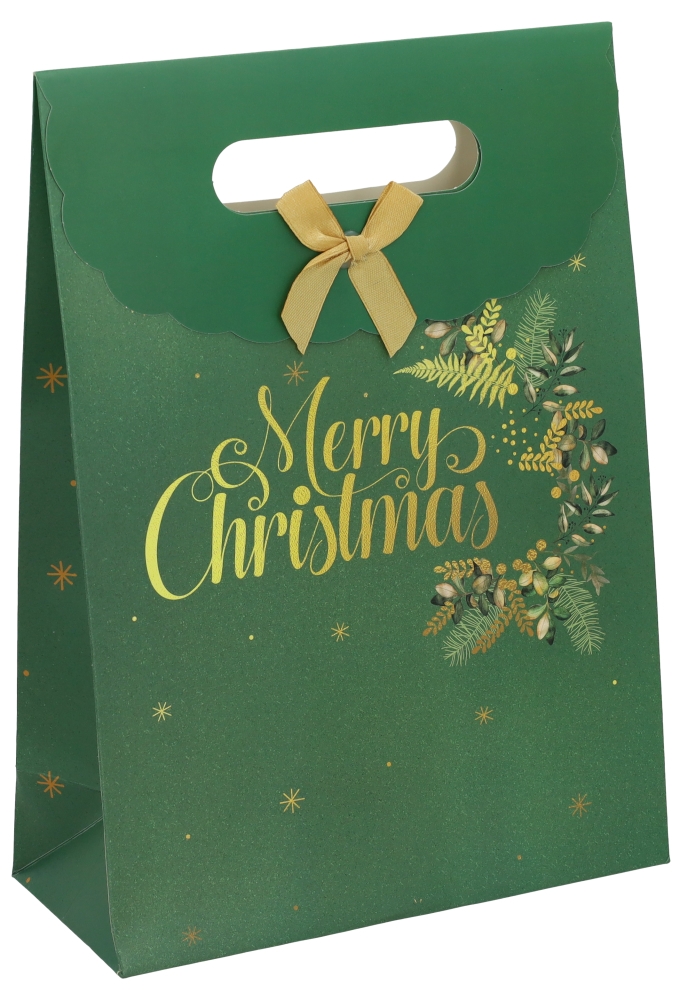 Luxe Kersttas Merry Christmas Groen 19.5x8.6x27cm 12stuks