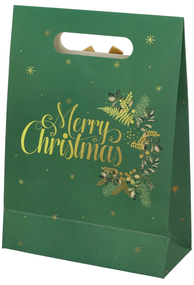 Luxe Kersttas Merry Christmas Groen 19.5x8.6x27cm 12stuks