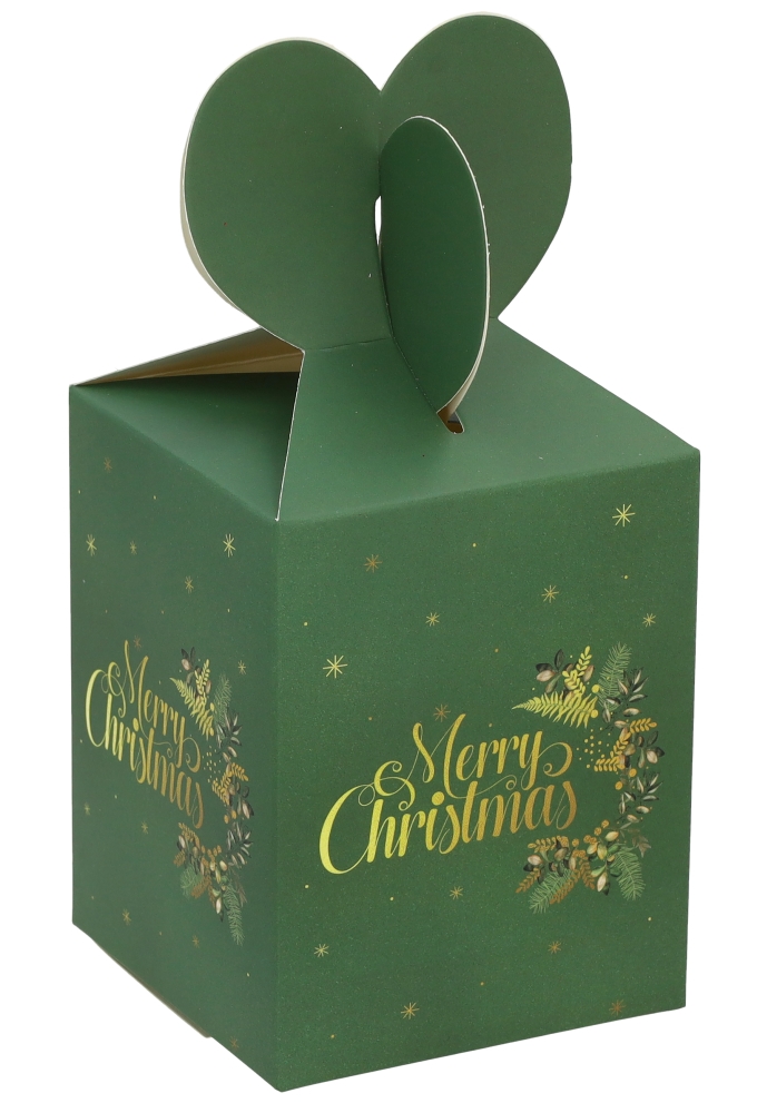 Geschenkdoosje Kerstmis Merry Christmas Groen 8.5x8.5x10.5cm 12stuks