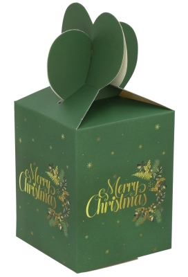 Geschenkdoosje Kerstmis Merry Christmas Groen 8.5x8.5x10.5cm 12stuks