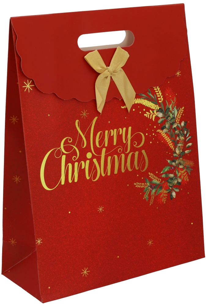 Luxe Kersttas Merry Christmas Rood 24x10x32cm 12stuks