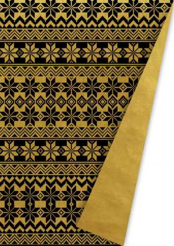 Kerstpapier Dubbel zijdig Norway Goud & Zwart 50cm x 100meter