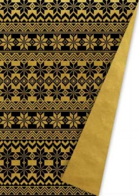 AKTIE Kerstpapier Dubbelzijdig Norway Goud & Zwart 70cm x 100meter