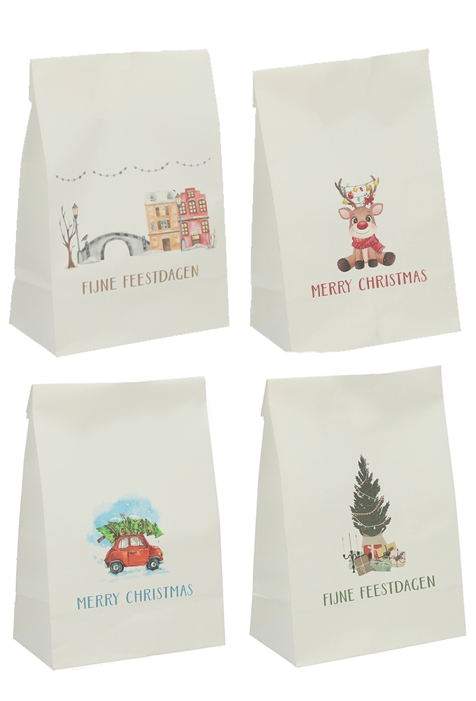 Kadozakjes Assorti Kraft Zupo Wit Kerstmis 18x10x26cm 24stuks