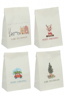 Kadozakjes Assorti Kraft Zupo Wit Kerstmis 18x10x26cm 24stuks