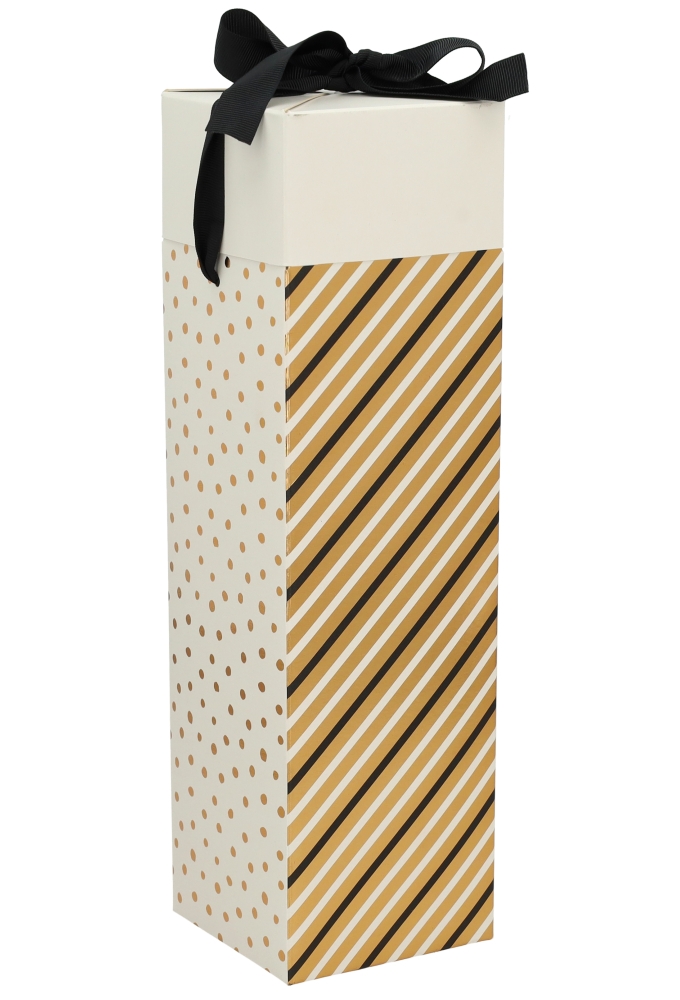 Wijndozen 1-Fles Line & Dots Met Lint 9.5x9.5x33cm 10stuks