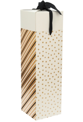 Wijndozen 1-Fles Line & Dots Met Lint 9.5x9.5x33cm 10stuks