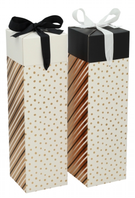 Wijndozen 1-Fles Line & Dots Met Lint 9.5x9.5x33cm 10stuks