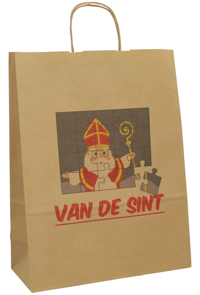 Papieren Draagtas Sint Puzzel Kraft A3 32x14x42cm 50stuks
