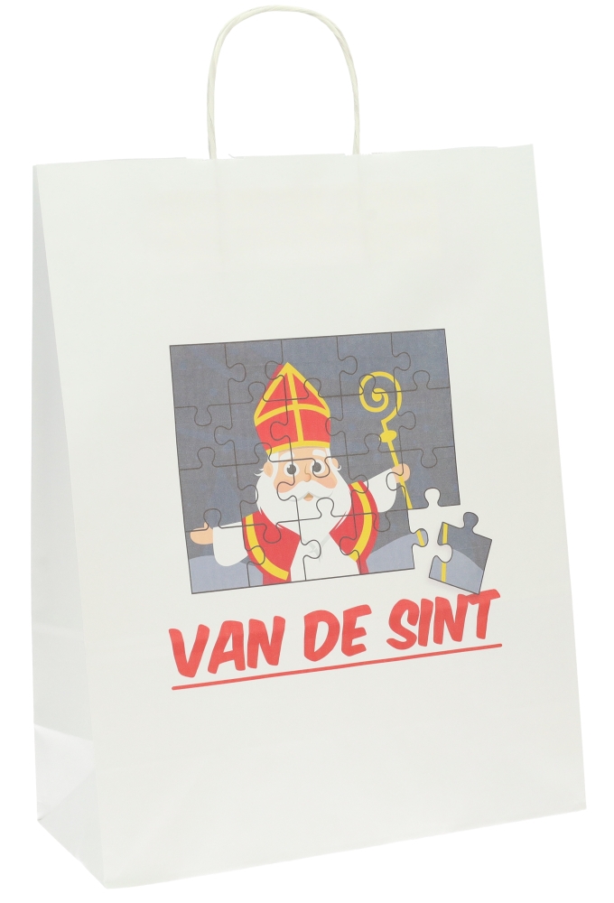 Papieren Draagtas Sint Puzzel Wit A3 32x14x42cm 50stuks