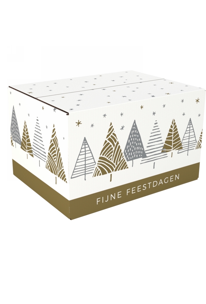 Kerstpakketdozen Fijne Feestdagen Trees & Stars 31x20x14cm 10stuks