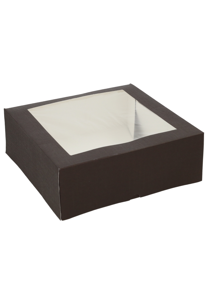 Gebaksdoos Chocolate Met Klep & Venster 28x28x10cm 275gram 50stuks