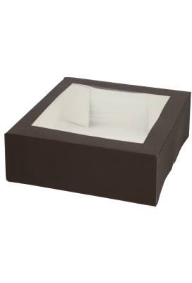 Gebaksdoos Chocolate Met Klep & Venster 28x28x10cm 275gram 50stuks