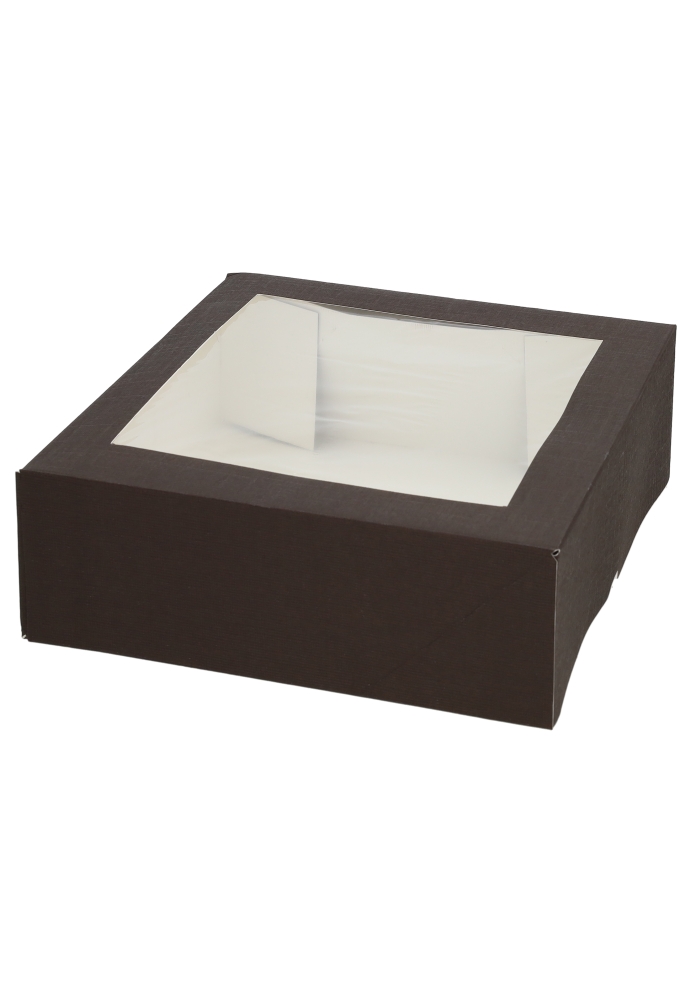 Gebaksdoos Chocolate Met Klep & Venster 28x28x10cm 275gram 50stuks