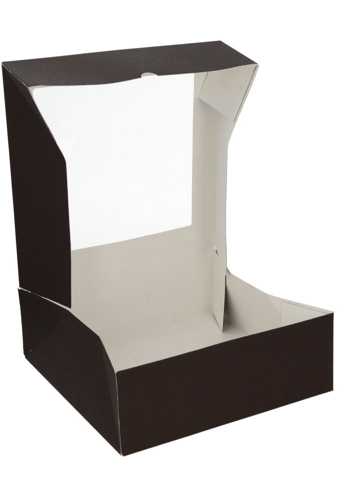 Gebaksdoos Chocolate Met Klep & Venster 28x28x10cm 275gram 50stuks