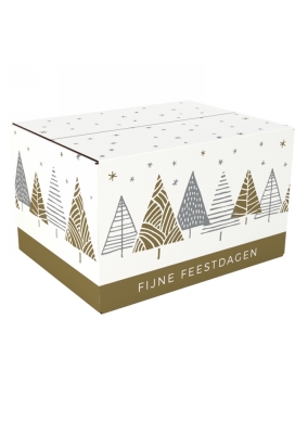 Kerstpakketdozen Fijne Feestdagen Trees & Stars 39x29x23cm 10stuks