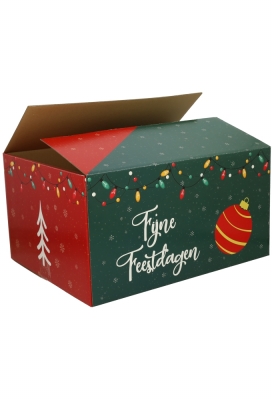 Kerstpakketdozen Fijne Feestdagen Rood & Groen 45x35x23cm 10stuks