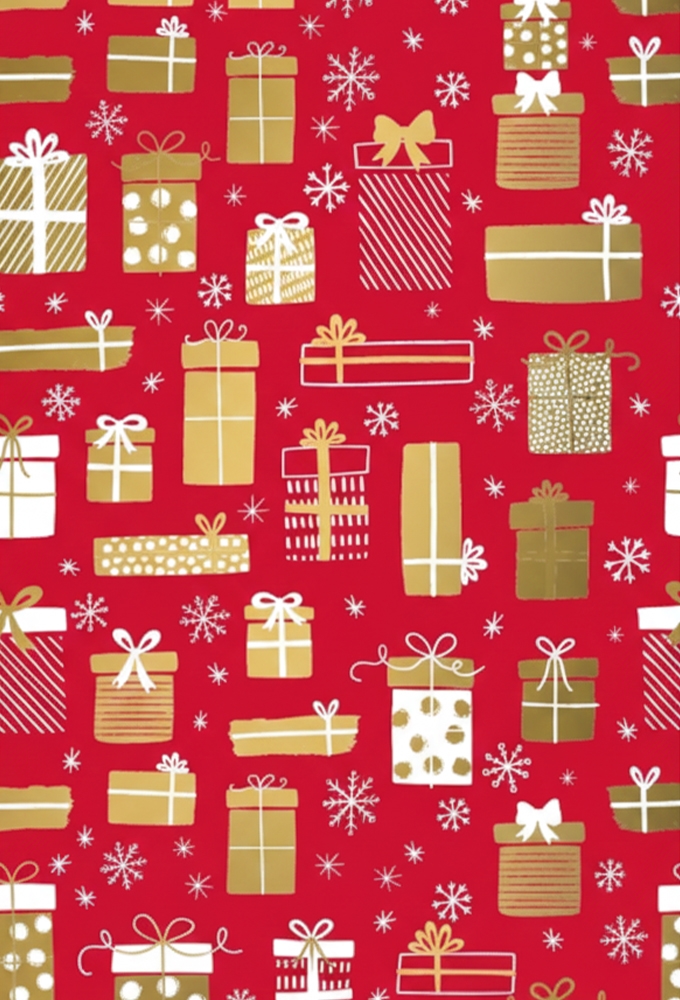 Kerstpapier Presents Rood Goud 70cm x 100meter
