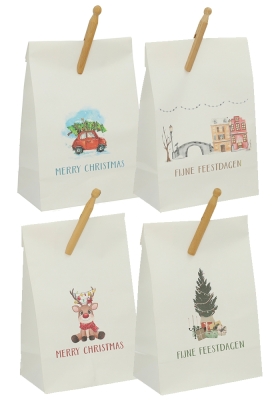 Kadozakjes Assorti Kraft Zupo Wit Kerstmis 18x10x26cm 24stuks