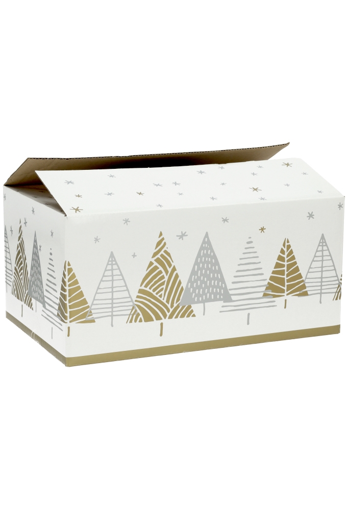 Kerstpakketdozen Fijne Feestdagen Trees & Stars 31x20x14cm 10stuks