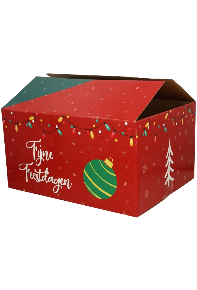 Kerstpakketdozen Fijne Feestdagen Rood & Groen 45x35x23cm 8stuks