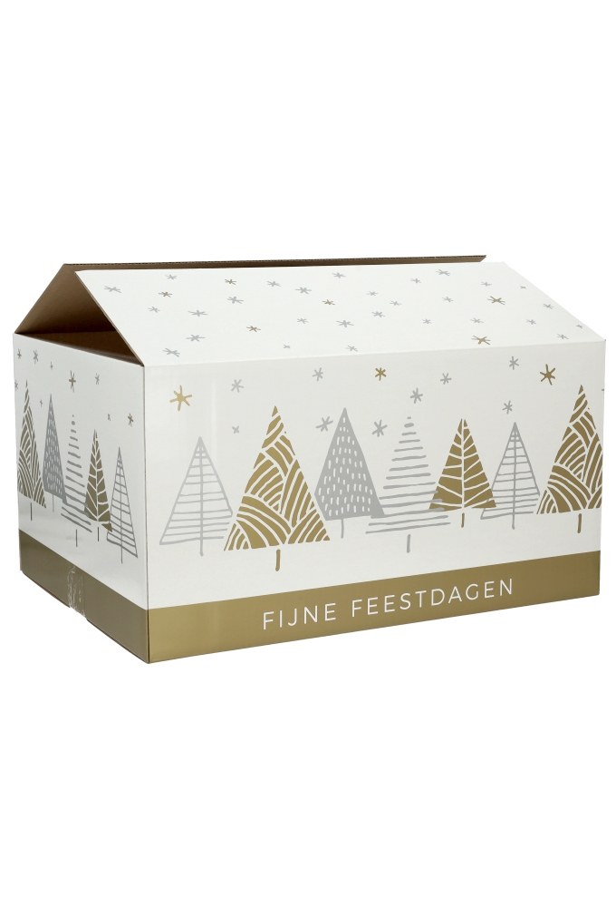 Kerstpakketdozen Fijne Feestdagen Trees & Stars 45x35x23cm 9stuks