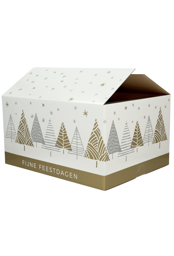 Kerstpakketdozen Fijne Feestdagen Trees & Stars 45x35x23cm 9stuks