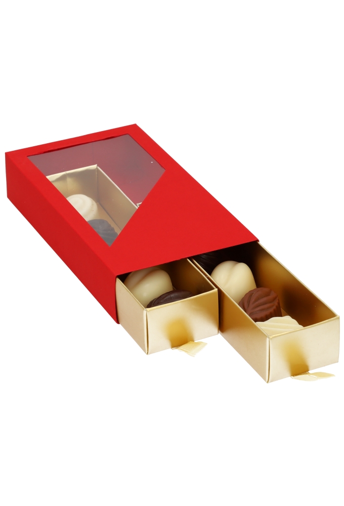 Bonbondoosjes 2 Ladeboxje Rood Mat & Goud Mat FSC® 16x8.6x2.8cm 10st