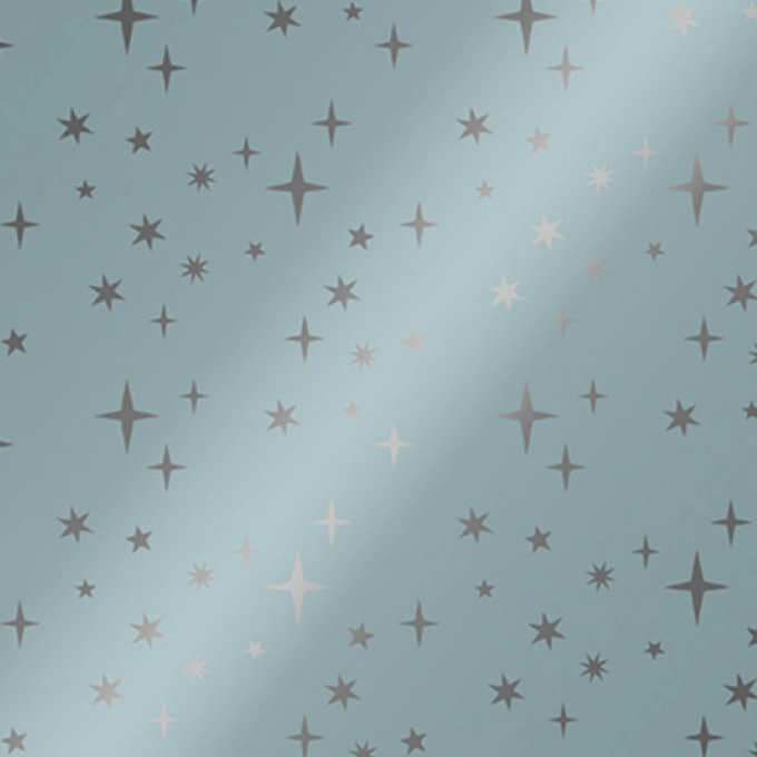 Kerstpapier Metallic Sterren IJsblauw 50cm x 100meter