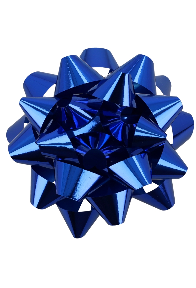 Mega Bows Strik Doorsnee 13cm Metallic Blauw met plakker 12stuks