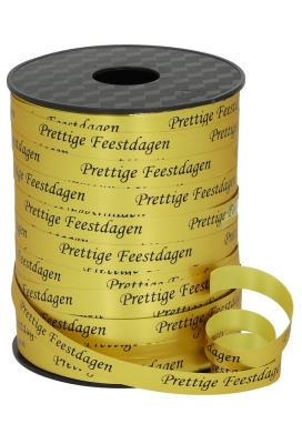 Kerst Krullint Metallic Mat Goud Prettige Feestdagen 10mm x 250meter