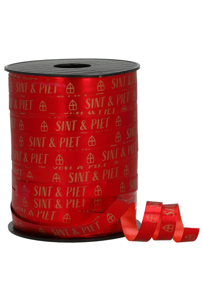 Krullint Metallic Mat Rood Sint & Piet 10mm x 250meter
