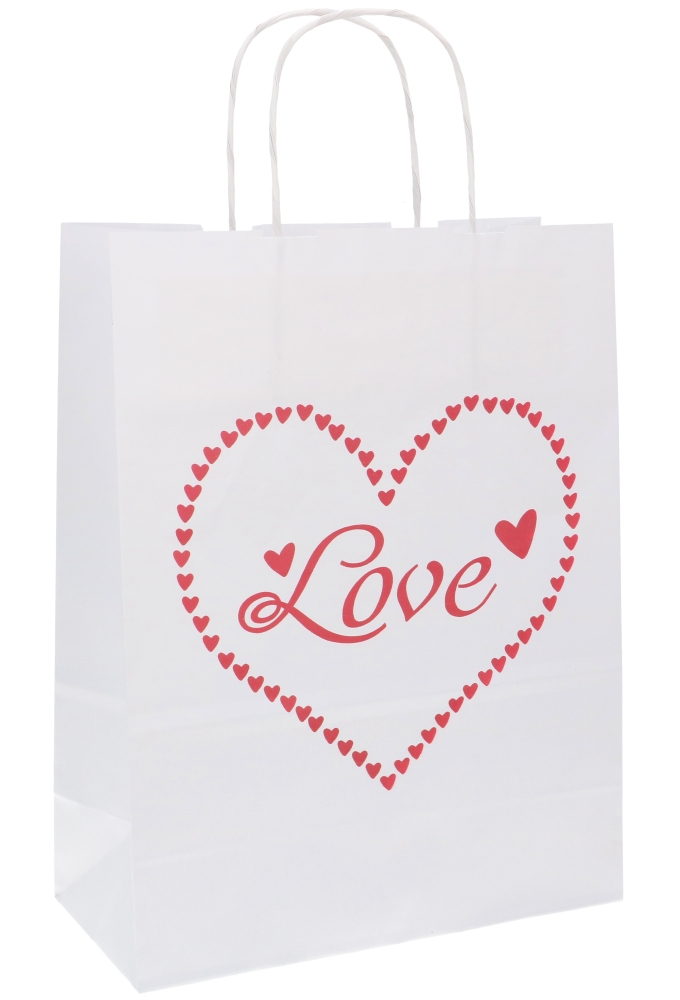 Papieren Draagtas Wit Love Heart A4 24x11x31cm 50stuks