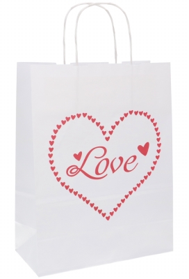 Papieren Draagtas Wit Love Heart A4 24x11x31cm 50stuks