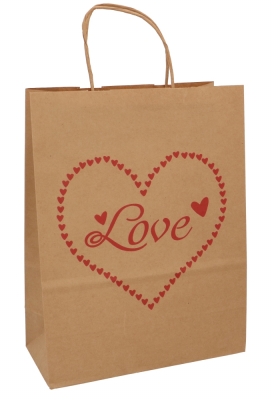 Papieren Draagtas Kraft Love Heart A4 24x11x31cm 50stuks