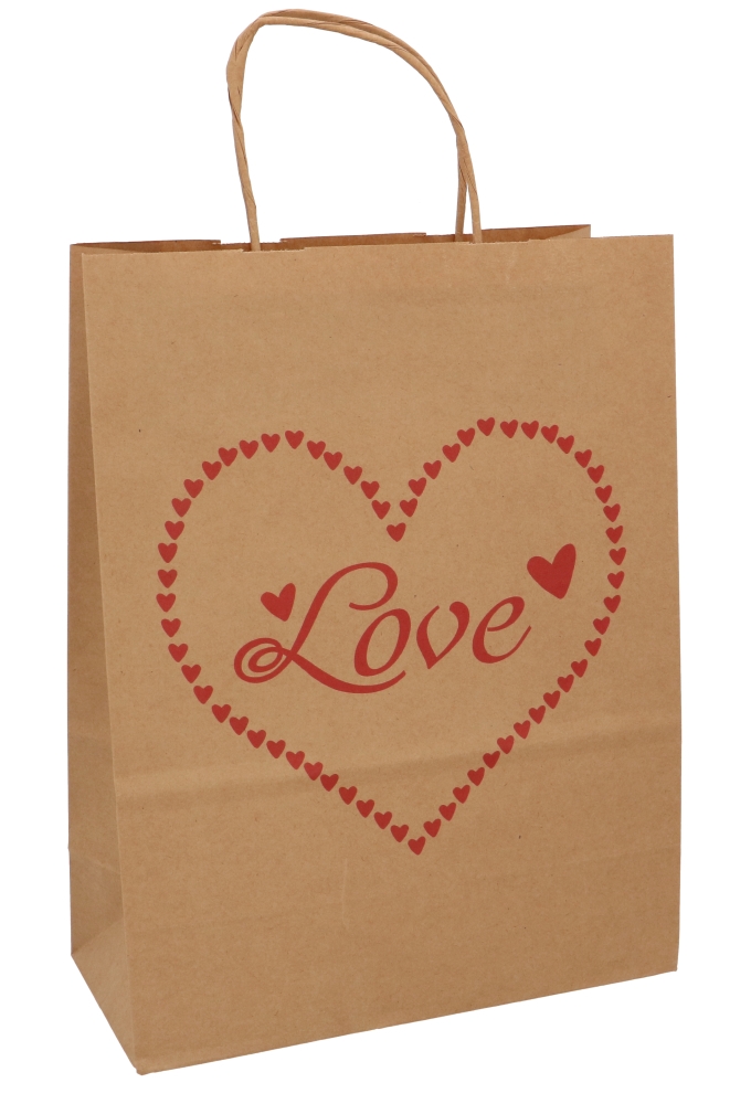 Papieren Draagtas Kraft Love Heart A4 24x11x31cm 50stuks