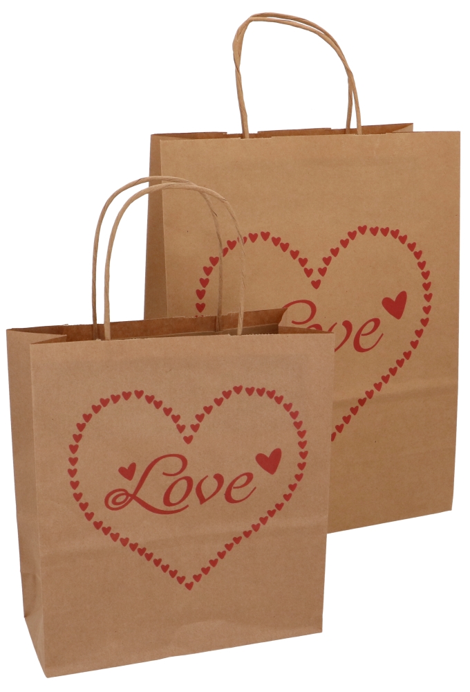 Papieren Draagtas Kraft Love Heart A4 24x11x31cm 50stuks