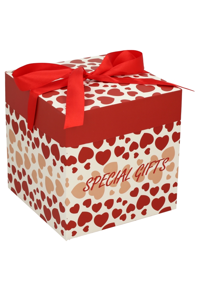 Geschenkdoos Regalo Special Gifts Hartjes Rood Lint 20x20x20cm 25stuks