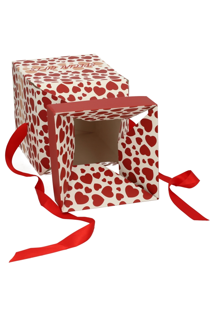 Geschenkdoos Regalo Special Gifts Hartjes Rood Lint 20x20x20cm 25stuks