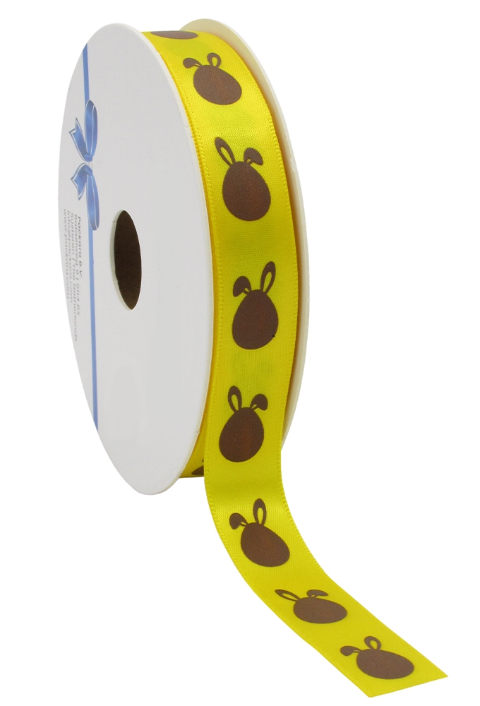 Kadolint Pasen Satijn Lint Geel Bunny 15mm x 25meter